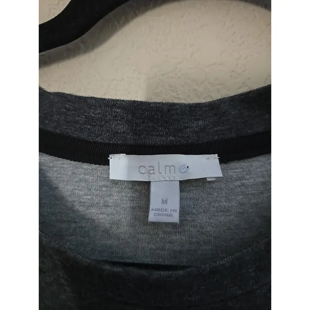 Calme Johhny Was Gray Zipped Pockets Long Sleeve Knit Casual Dress Woman Medium‎